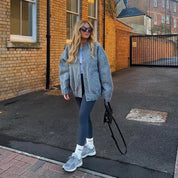 Johanna | Moderiktig grå tweed-vinterjacka